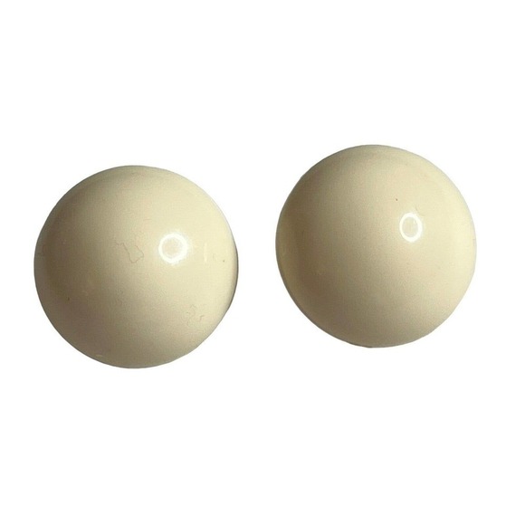 𝅺VINTAGE Cream Round Earrings Clip On Signed W. Germany Mid Century Brass Back - Picture 1 of 4